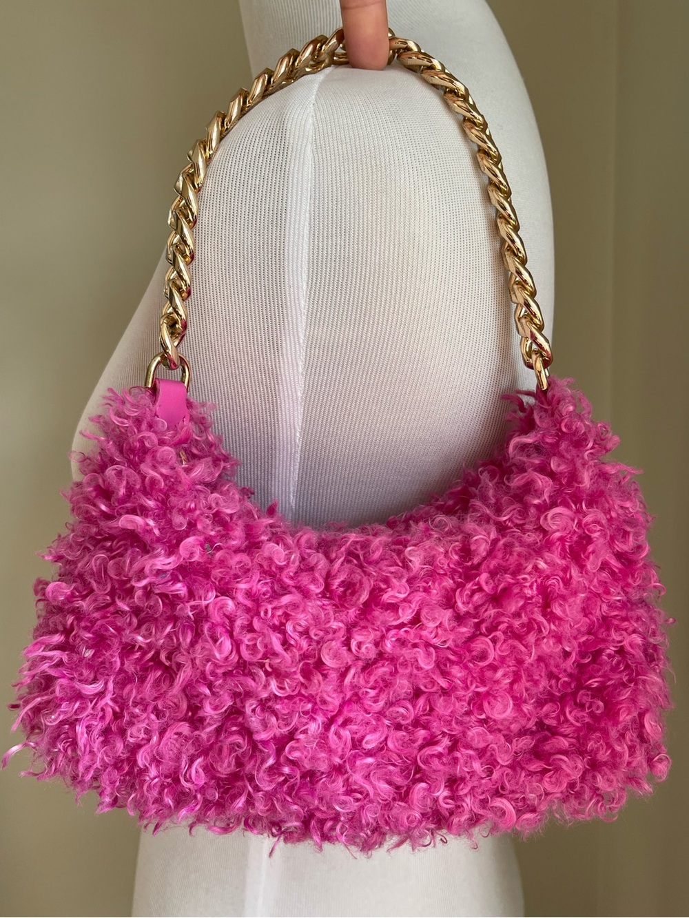 A New Day Pink Faux Fur Mini Bag Gold Chain Purse